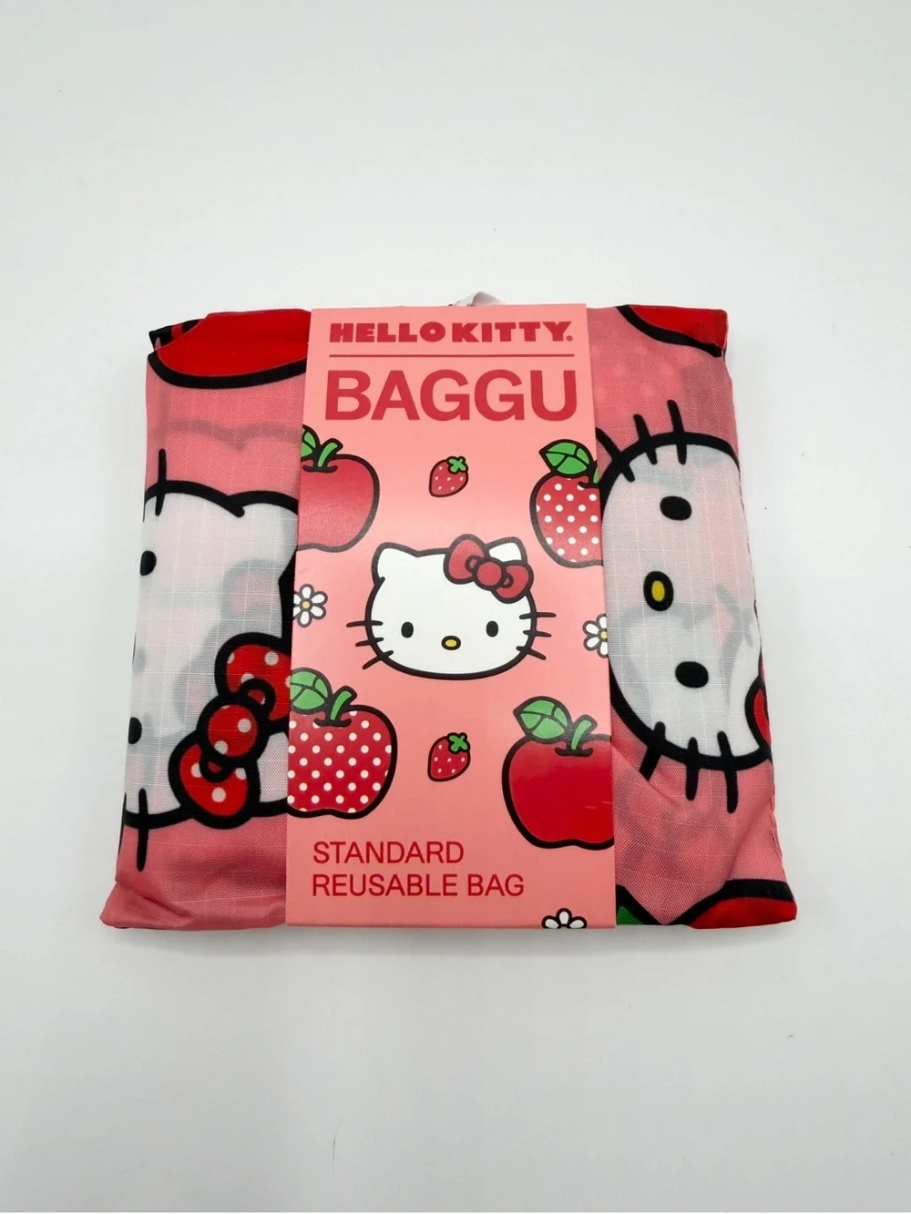 NEW BAGGU Hello Kitty Pink Strawberry Pattern Reusable Tote Bag Standard Size - Picture 2 of 2